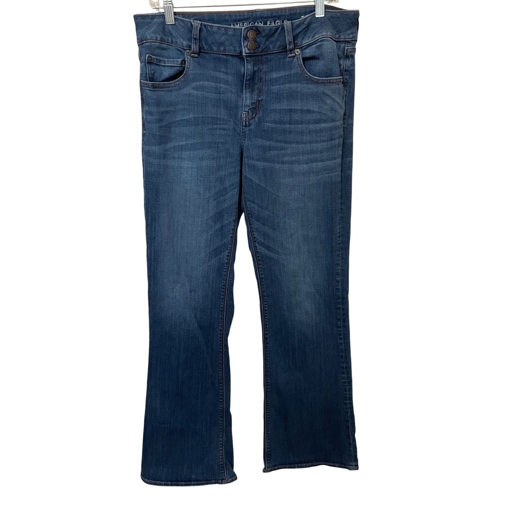 American Eagle Super Stretch Artist Flare Jeans Size 14 Long Medium Blue Wash